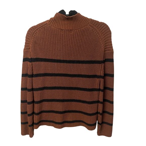 Evereve Brown Black Striped Mock Neck Pure Cotton Knit Sweater Womens Small - Picture 4 of 5